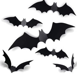 Halloween Window Decorations, 60 PCS PVC 3D 4 Sizes Realistic Scary Bats Window Decal Wall Stickers for Home Bathroom Indoor Hallowmas Decoration Part
