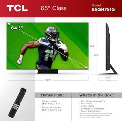 TCL QM7 65QM751G 65 Inches QLED 4K UltraHD TV | QD-Mini LED | Google TV | Dolby Vision IQ, Dolby Atmos
