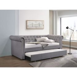 Brand New Smoke Gray Fabric Twin Daybed