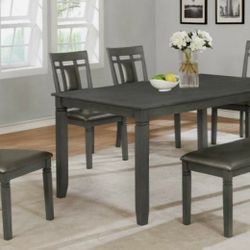 Dining Room Set Gray Farmhouse Style with Bench 4 Chairs