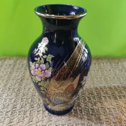 Vintage Cobalt Porcelain Hand Painted Vase - Japan

