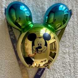 Disney Parks Mickey Mouse Popcorn Bucket Balloon Iridescent Metallic Gold Blue