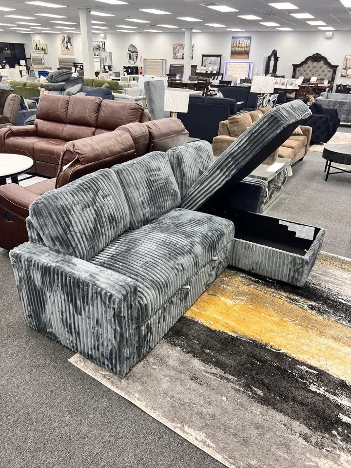 Brand New Sectional w/Sofa bed features plush corduroy fabric