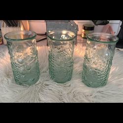 3 Pale Green  Embossed Fruit Vetreria Etrusca Drinkkng glasses