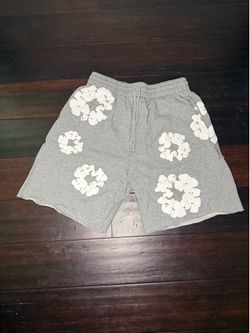 Grey denim tear shorts