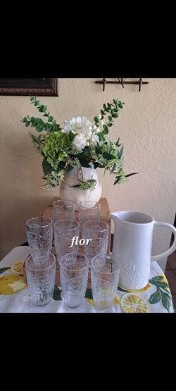 JUEGO DE JARRA Y 8 VASOS WILDFLOWER PRINCESS HOUSE 🌹⚘️