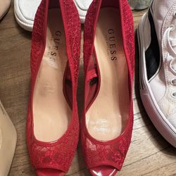 Guess Red Size 9 Lace High Heels 
