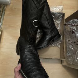 Caudra Black Ostrich Square Toe 11ee / Us 12