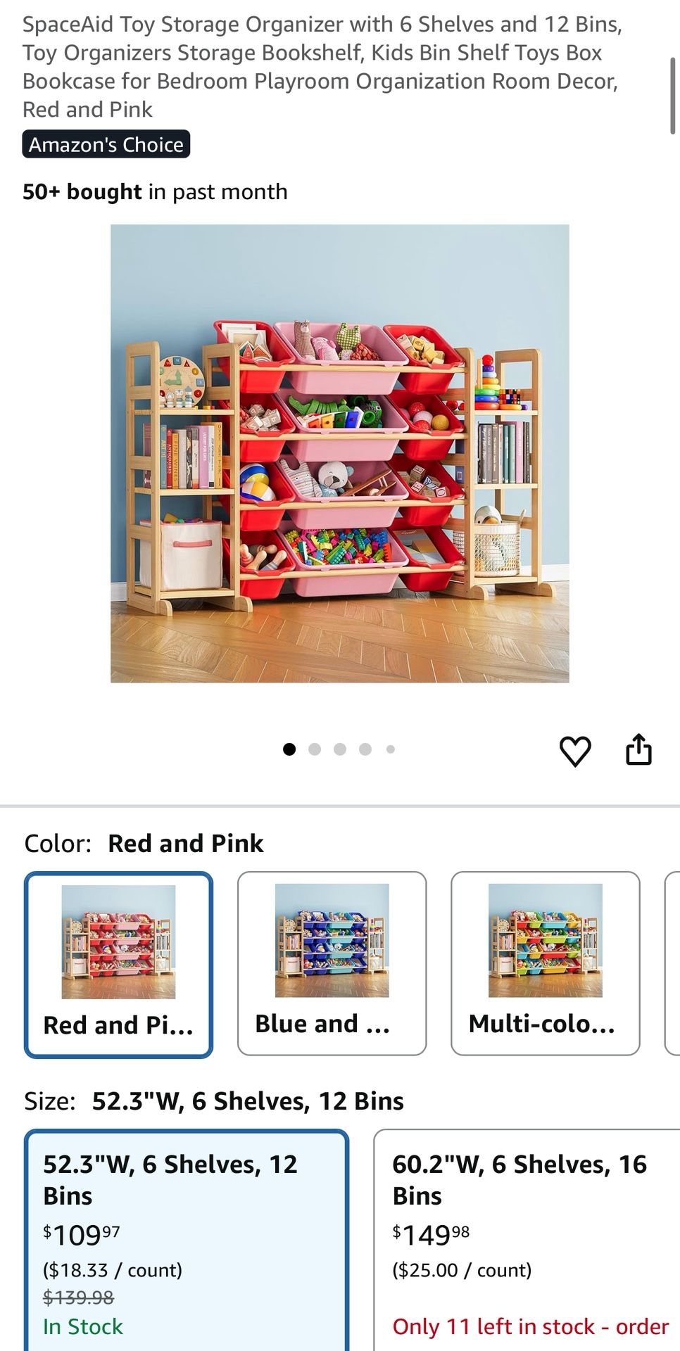 SpaceAid Toy Storage Organizer with 6 Shelves and 12 Bins, Toy Organizers Storage Bookshelf, Kids Bin Shelf Toys Box Bookcase for Bedroom Playroom Org