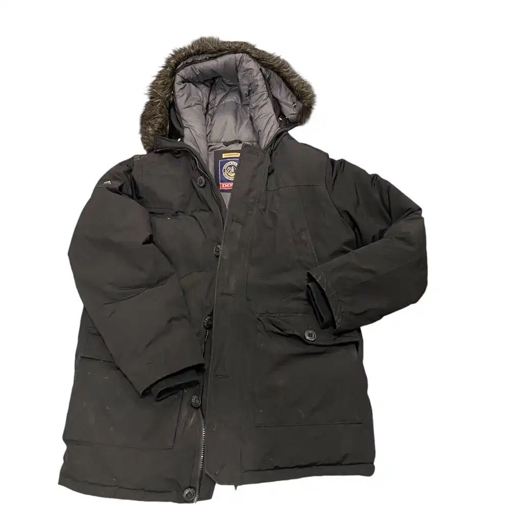SuperDry Womens 2XL Black DOWN Faux Fur Trim (removable) Hood Jacket Coat Parka Great pre-owned condition. It’s dusty from being in storage but great