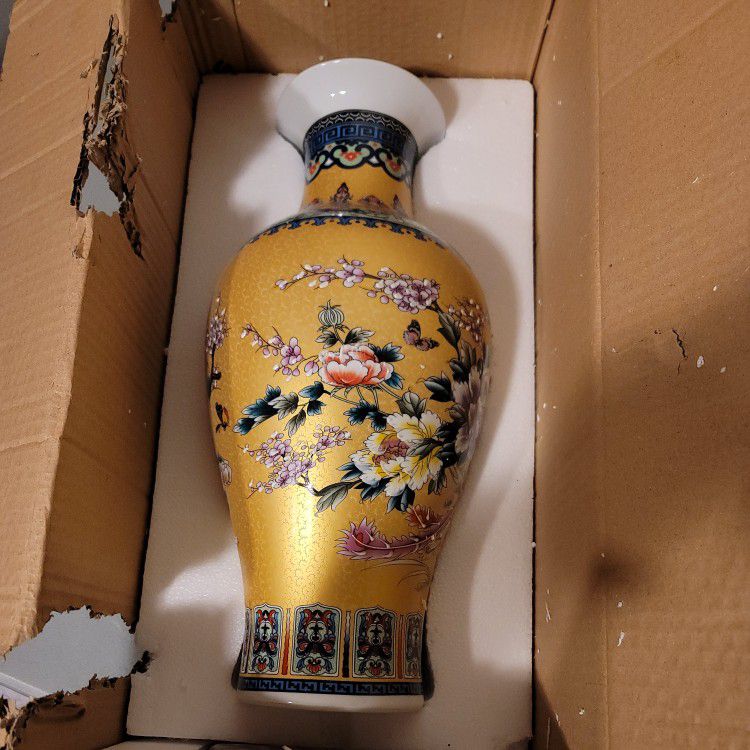 ufengke Jingdezhen Large Ceramic Floor Vase,Flower Vase Handmade Home Decorative Vase,Height 18.11"(46cm),Golden

