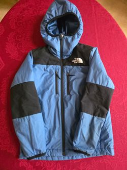 The North Face Boys Medium 10 Blue Black Hooded Insulated Full Zip Jacket