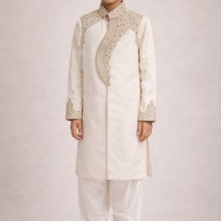 Boys Traditional Sherwani And Shalwar Suit- Age 7-9 Years
