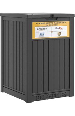 Package Delivery Box for Outside with Sign, Secure Lockable Waterproof Package Delivery Container, Resin Deck Box for Porch & Garden, Classic Black