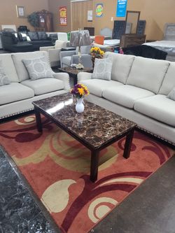 Beige Traditional Sofa And Loveseat