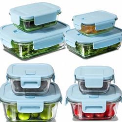 8pcs Glass Food Storage Containers With Anti-Slip Stripes, Meal Prep, Airtight Bento Boxes With Leak Proof Locking Lids, For Microwave, Salad 