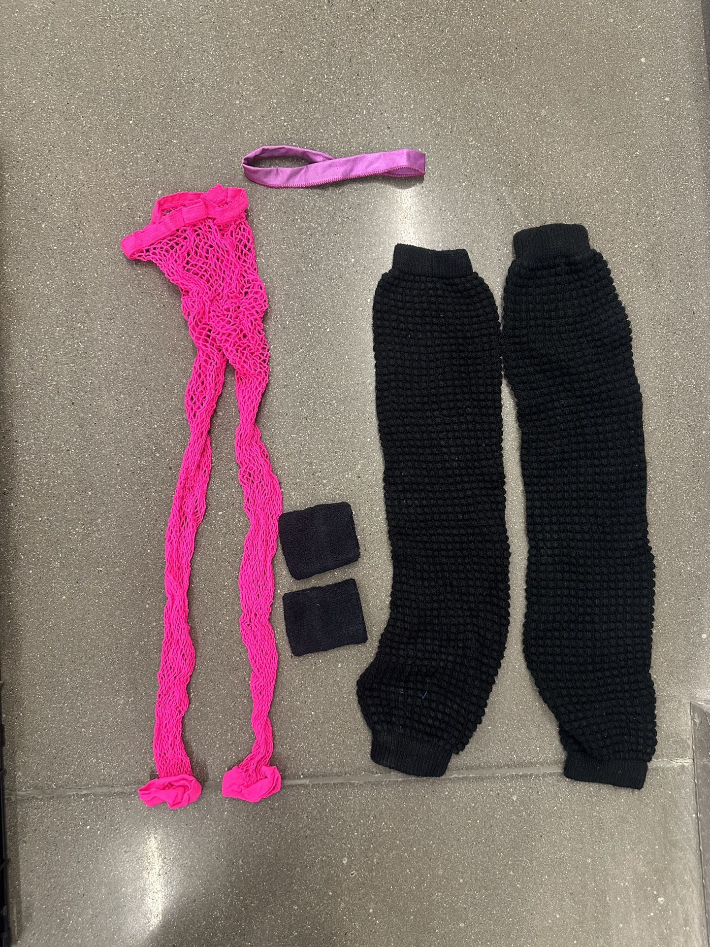 80’s Halloween Costume - American Apparel Leg Warmers, New Hot Pink Footless Fishnets, Wrist Sweatbands, & Metallic Headband