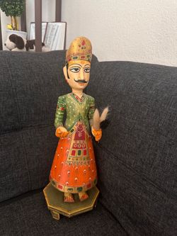 Large Hand-Painted Traditional Rajasthani Wooden Dolls (Set of 2)