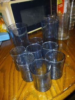 Blue Tinted Glass Drinking Glasses Set