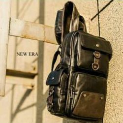 NEW! Handmade Genuine Leather Crossbody Sling Bag for Men Blk/Brown 
