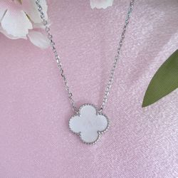 Like Van Cleef White Clover Sterling Silver Necklace 