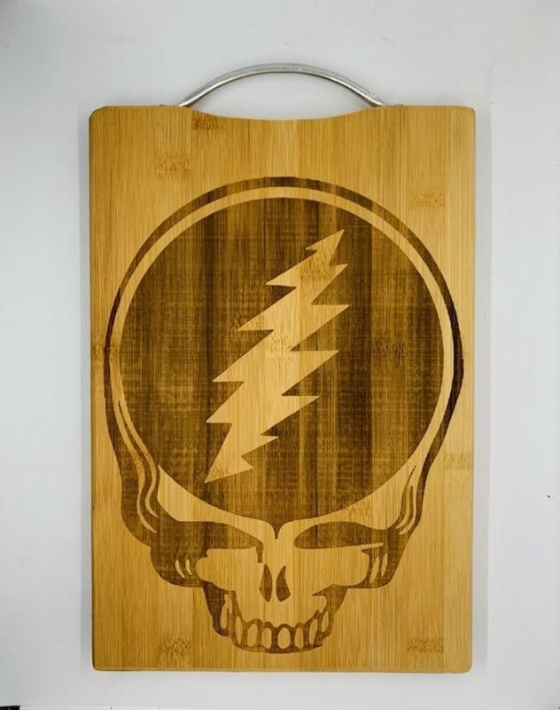 Grateful Dead Skull Laser Engraved Bamboo  Cutting Board 