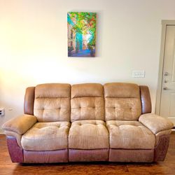 Oversized Large 3-Seater Recliner Couch Sofa for Living Room (Fabric, Brown)