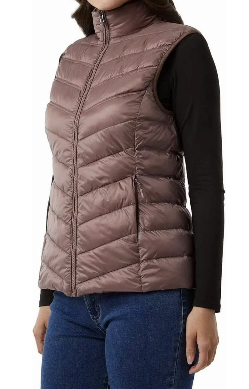 NEW 32 Degrees Heat Women's L Lightweight Puffer Vest Brown Full Zip