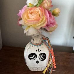 Collectible decorative Day of the Dead vase designed to resemble a stylized sugar skull 