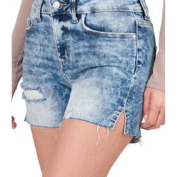 Zenana Acid Wash Distressed Denim Cutoff Shorts small