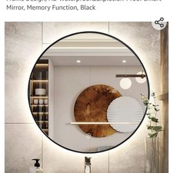 32" LED Backlit Bathroom Vanity Mirror, Wall Mounted Round Makeup Shaving Mirror with 45° Beveled Metal Frame Design, HD Waterproof&Explosion-Proof Sm