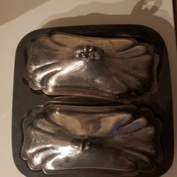 Double Silver Butter Server With Glass Trays