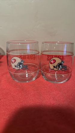 vintage 1980s San Francisco 49ers whiskey rocks glasses
