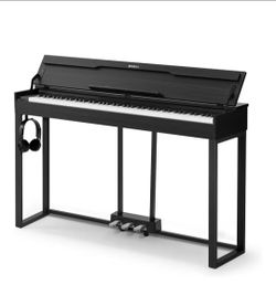 88 Keys Digital Piano, Hammer-Action Fully Weighted Keyboard, Cover Designed Electric Piano Keyboard with Furniture Stand, Headphones, Three Pedal, Cl
