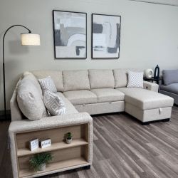 New In Box Atlantic Beige Sectional Sleeper with Storage DELIVERY WITHIN A WEEK