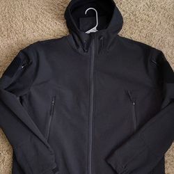 ZIP-UP UTILITY HOODED JACKET, BLACK, XL