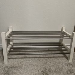 WHITE AND SILVER SHOE RACK