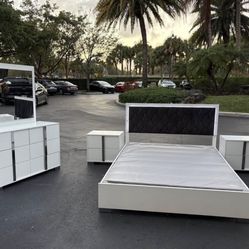 Beautiful Bedroom Set Queen Size Solid Wood White Color Like New by Malaysia Furniture