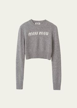 Miu Miu Grey Logo Knit Cropped Sweater