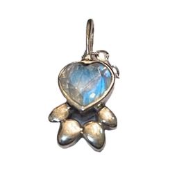 Opal Heart Dog Paw Or Cat Paw Necklace .925 Sterling Silver Small Animal Pendant