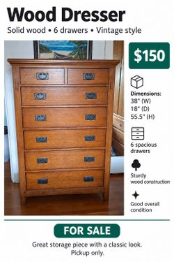 Tall wood dresser - great condition