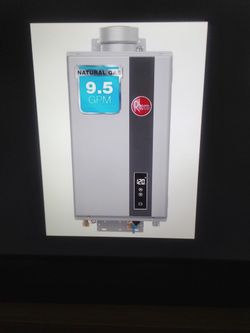 New Rheem high efficiency non-condensing indoor tankless water heater, Natural Gas, 9.5gpm.