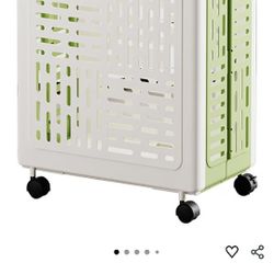 Plastic Laundry Basket with Wheels, Collapsible Laundry Hamper with Handle, Storage Basket for Toys, Pillows, Blankets(Medium)