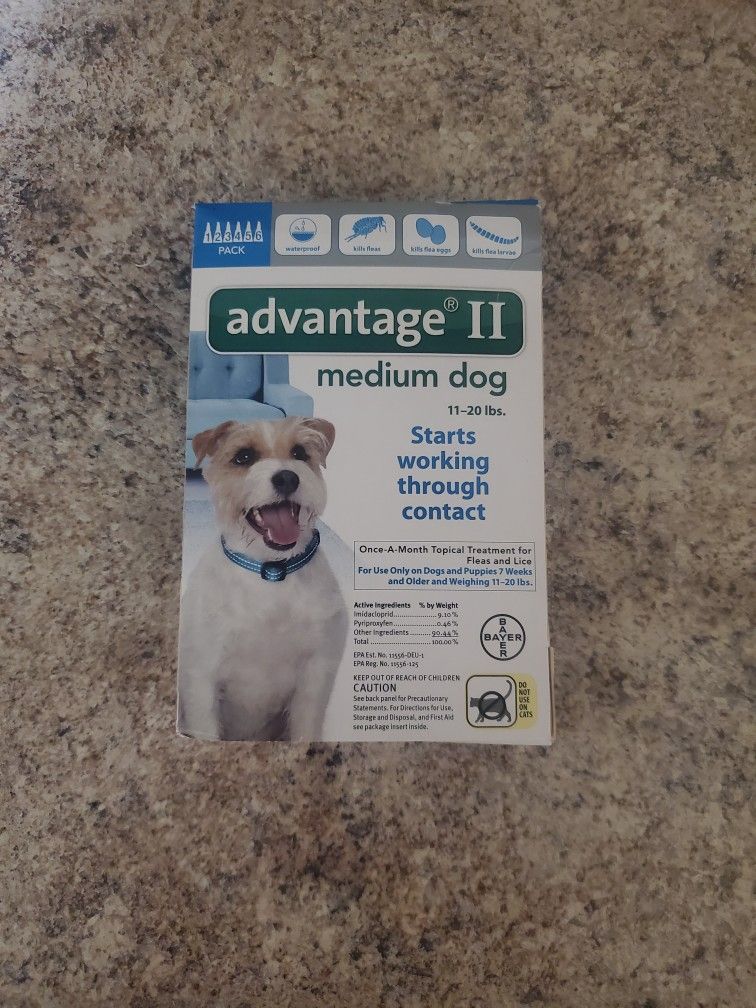 ADVANTAGE II Medium Dog Flea Treatment 5 Tubes NIB
