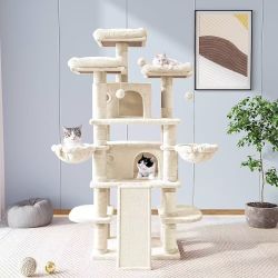 68-inch cat tree/house and towers for large felines/scraper post/large multi-level climbing tree with condo/beige $70