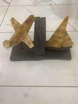 Marble Stone Airplane/Boat Decorative Bookends Kids Room Nursery