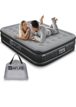 EZ INFLATE Double High Luxury Air Mattress With Built In Pump, Inflatable Mattress Twin

