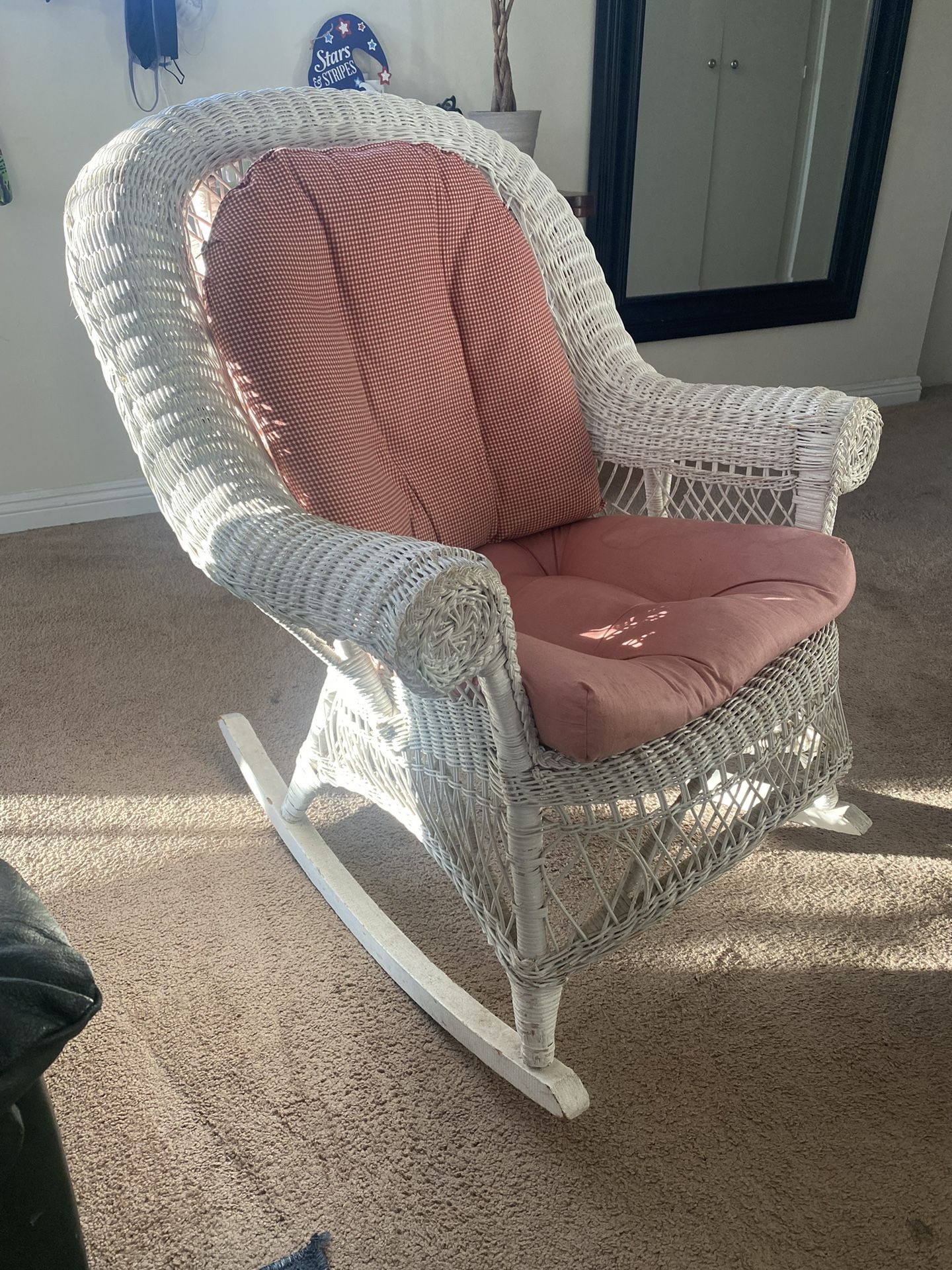 White wicker rocking chair: vintage, retro, antique
