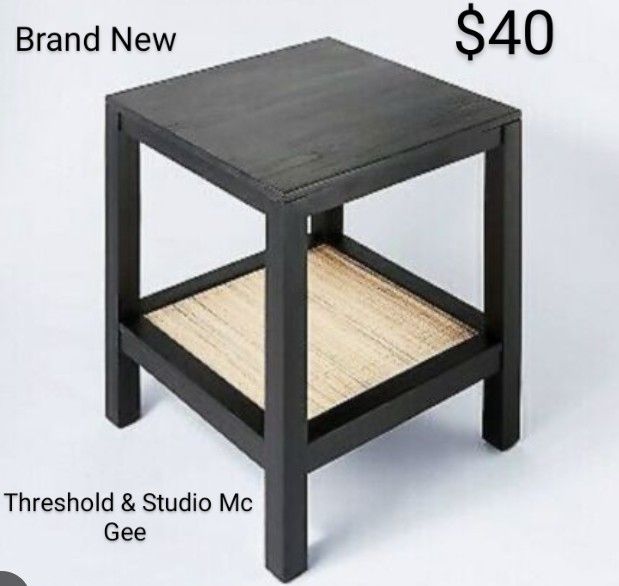 Brand New Threshold &Studio Mc Gee Canyon Lake Wood Shelf End Black/ Rattan Table