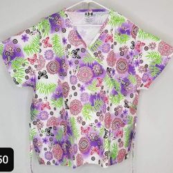 3x Print Scrub Top New 